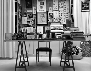 Work desk of Yves St. Laurent at the St. Laurent atelier. The Fondation Pierre Bergé - Yves Saint Laurent. 3 rue Léonce Reynaud, 75116 Paris