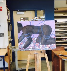 Painting by Taylor Thompson '20 depicting an interpretation of the cover of "This Bridge Called My Back"