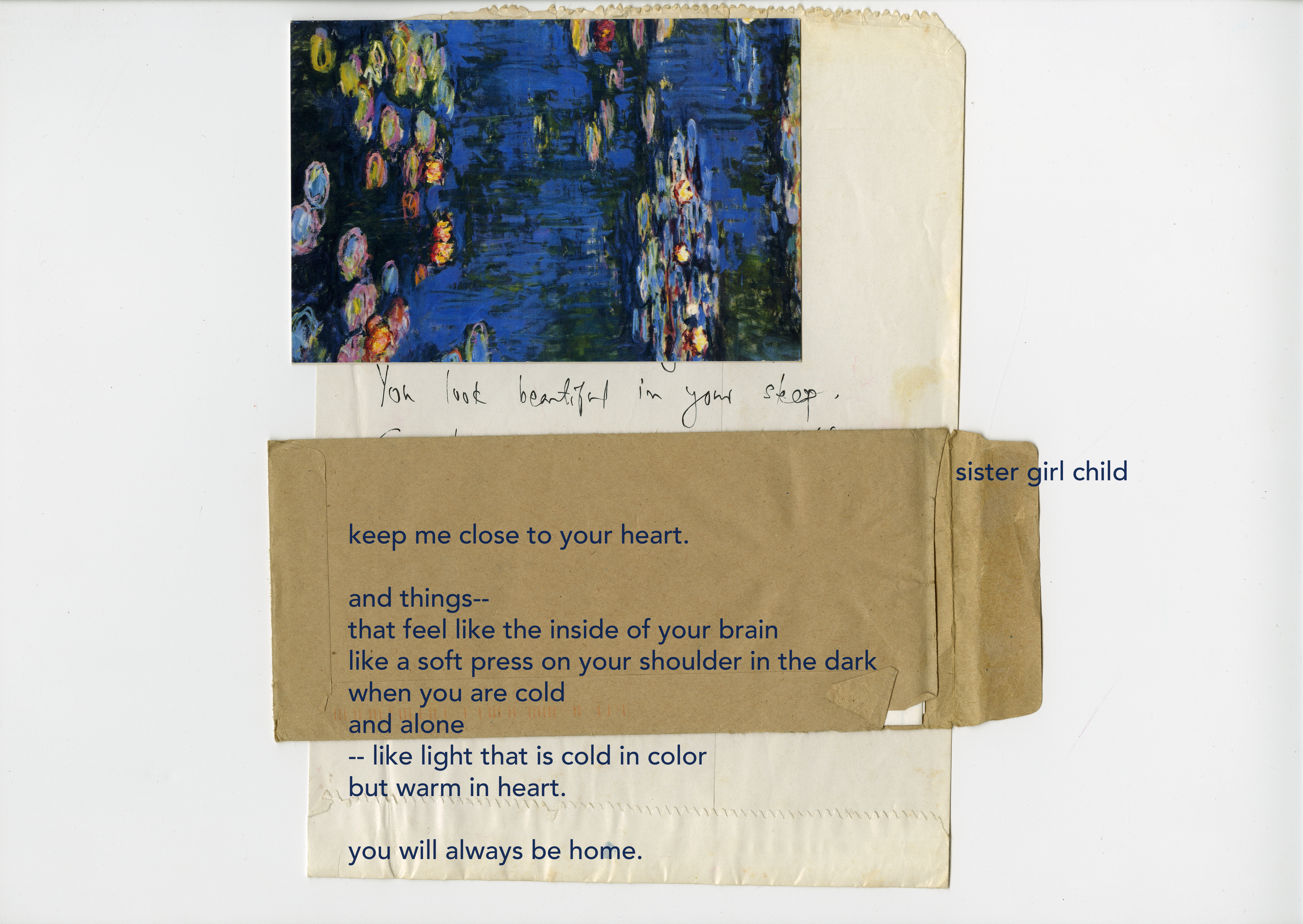 Collage made of materials from Ntozake Shange's archives.   Poem written by Kiani Ned.