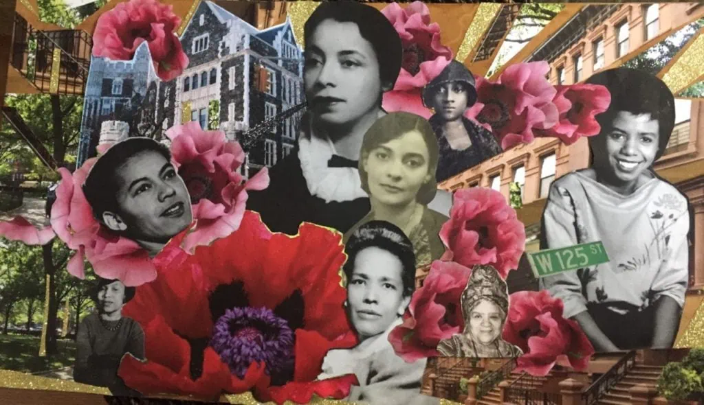 Radical Black Women of Harlem postcard collage by Ola Ronke Akinmade