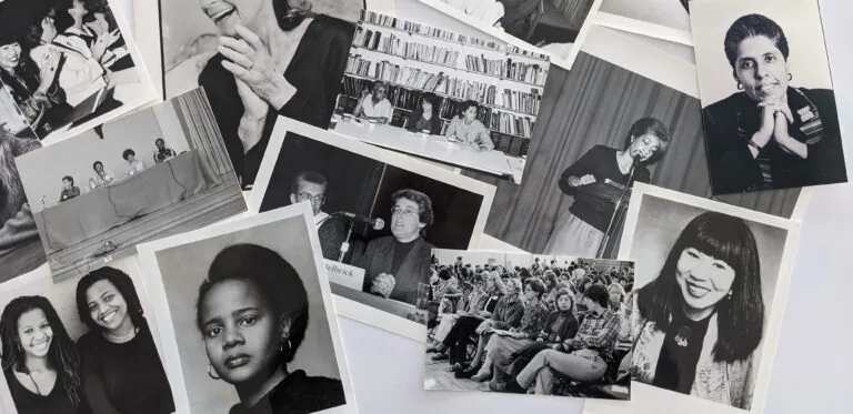 Diverse women speaking at panels, engaging in discussions, and participating in academic events at Barnard.