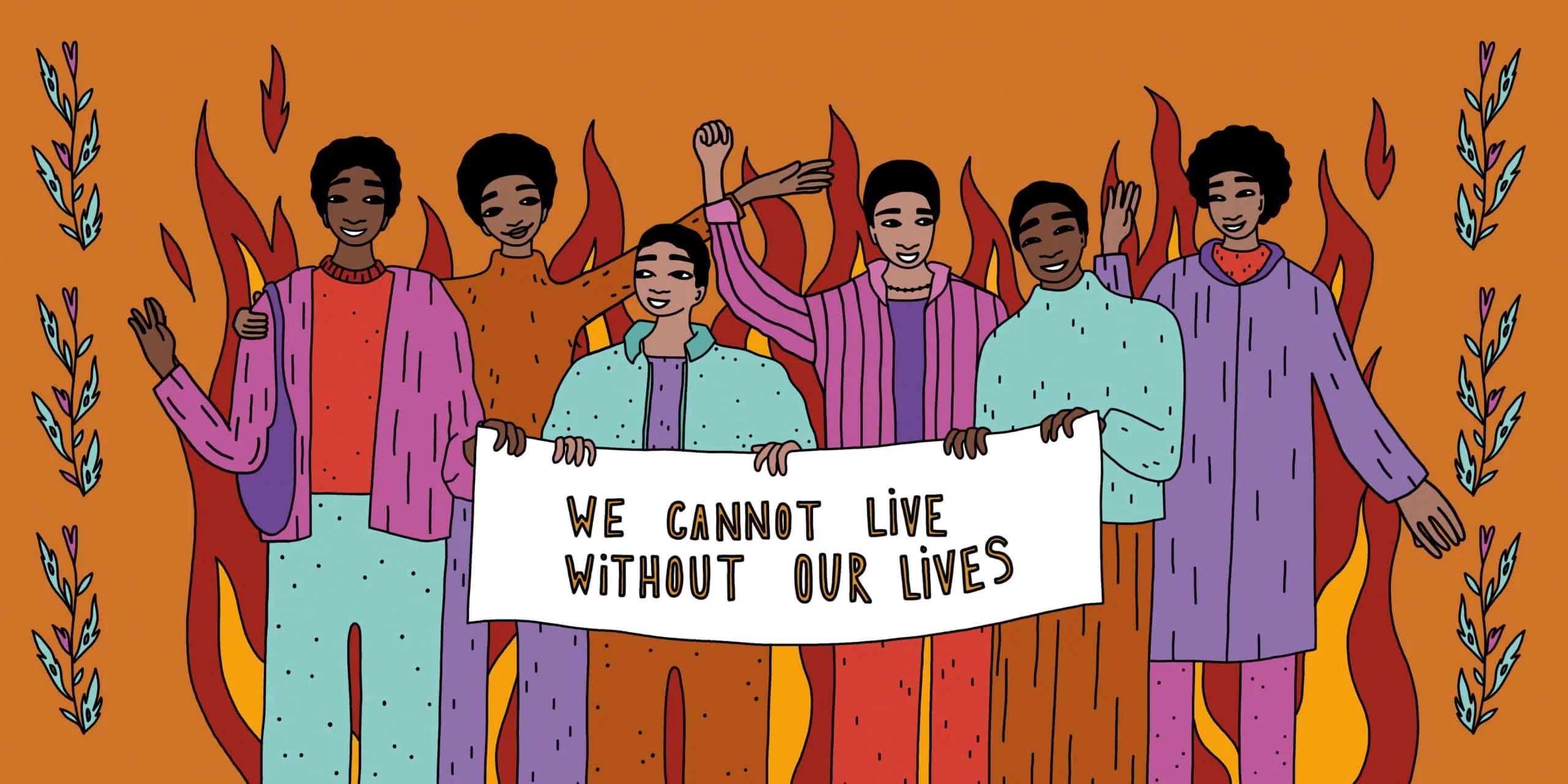 Diverse women holding a "We Cannot Live Without Our Lives" sign during a climate march.