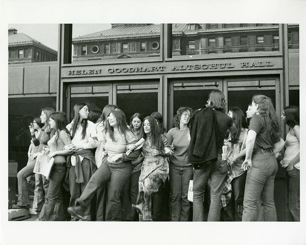 Student activists protest US intervention in Vietnam in front of Altschul Hall, during student strike in April 1972. Barnard Archives and Special Collections