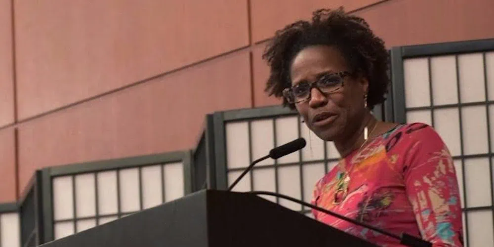 Tina Campt at a podium