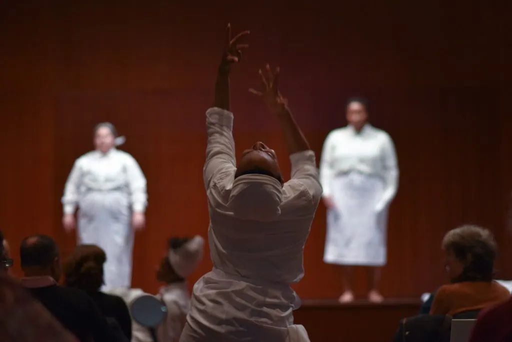 "Psalm for the Mismeasured and Unfit," a performance installation at the 43rd annual Scholar and Feminist Conference, curated and written by Cara Page, directed and choreographed by Ebony Noelle Golden of Betty’s Daughters Arts Collaborative, with ensemble performers Vesta Walker, Jaime Dzandu, Audrey Hailes, Jehan Roberson, and Sara Abdullah.