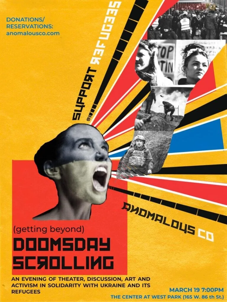 Activism and art event poster focused on Ukraine refugees and solidarity discussions.
