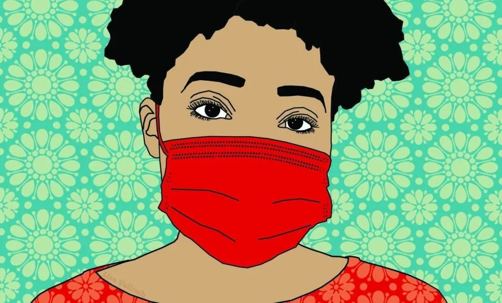 Lisa Vollrath, "Mask Up," Created for the Solidarity Postcard Project, an initiative of Interrupting Criminalization: Research in Action, directed by Mariame Kaba and Andrea J. Ritchie