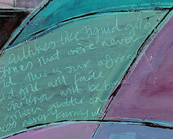 Handwritten quote on colorful abstract background.
